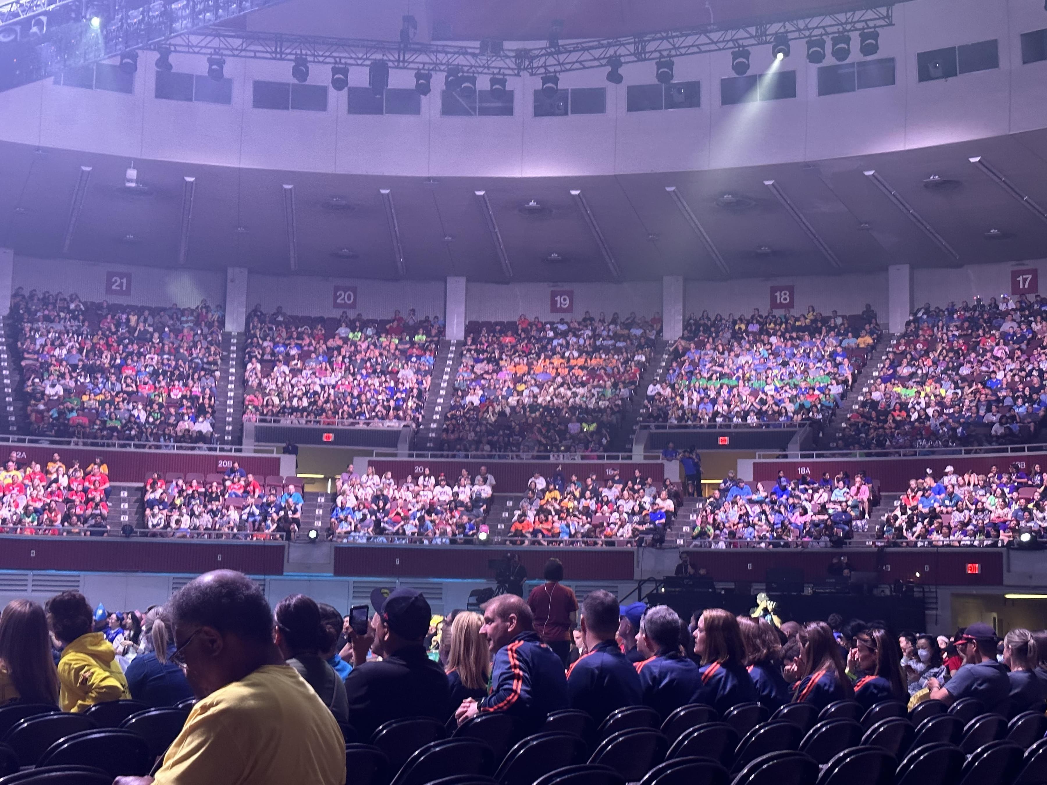 The arena at the World Championship, filled to the upper tiers for the opening ceremony.